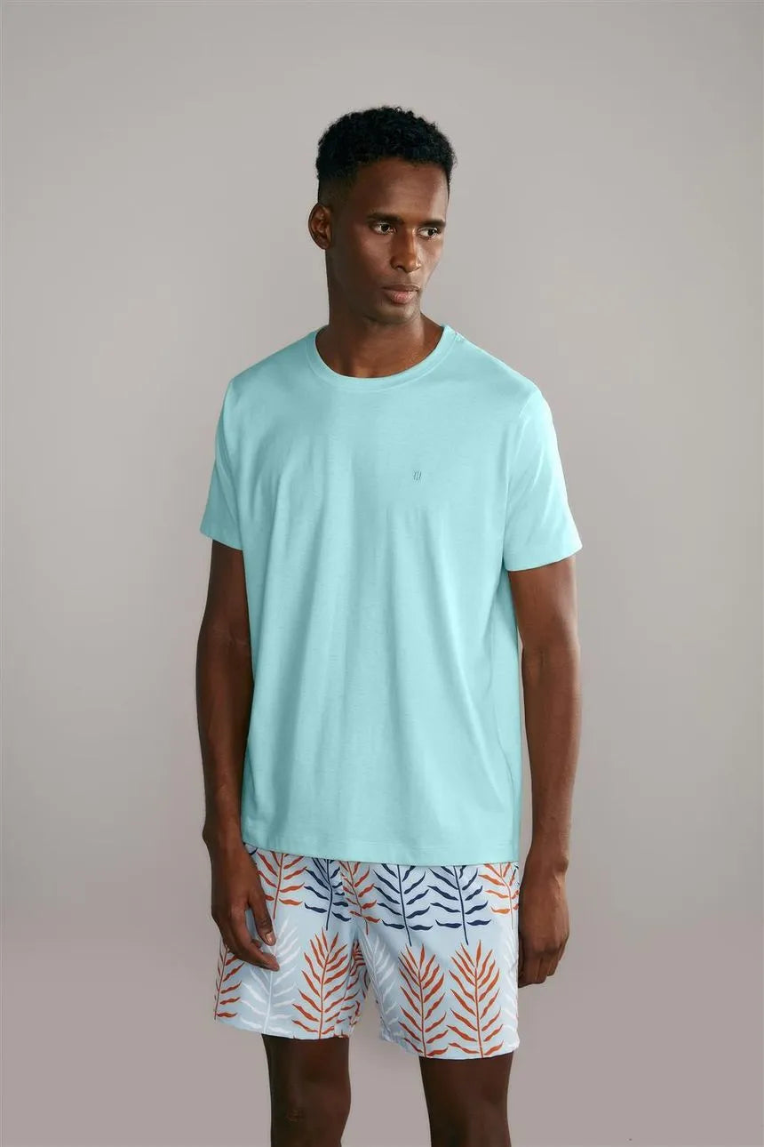 Camiseta Manga Curta Malha Básica Slim Fit - Turquesa