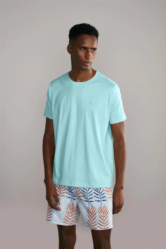 Camiseta Manga Curta Malha Básica Slim Fit - Turquesa